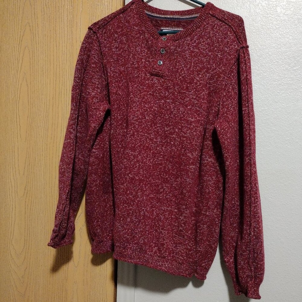 Carbon2Cobalt Men's Vintage Sweater Heather Red Quarter Button LARGE